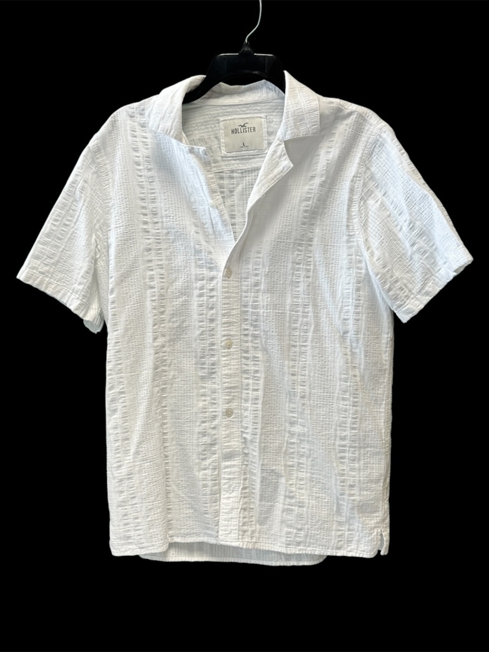 Hollister Men's Button Down Up Box Jacquard Shirt in White Texture Size L